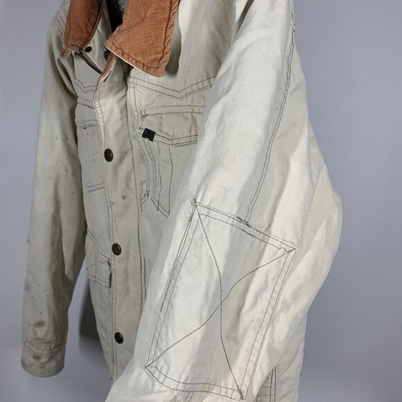 Wrangler Hero Men’s L Sherpa Lined Canvas Khaki Jacket Coat Distressed - Picture 8 of 16